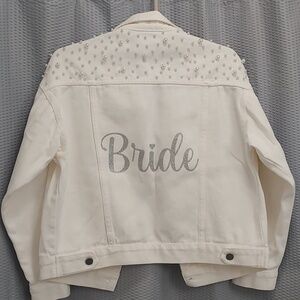 Bride-to-be Pearl-Embellished Cream Denim Jacket